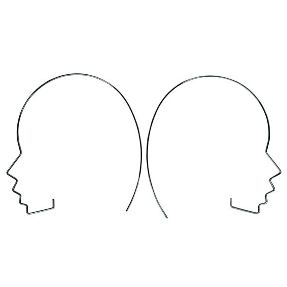 Silver Side Face Wire Earrings - Picture 4 of 4